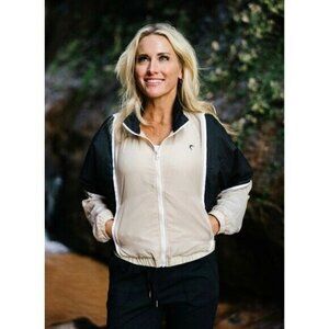 NWT ZYIA Active Black Tan Block Zipper Windbreaker Jacket Size XL